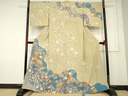 平和屋着物●訪問着　友禅　慶彩小袖　草花文　正絹　逸品　AABE7793ck