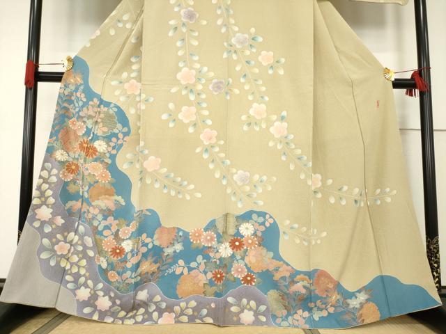 平和屋着物●訪問着　友禅　慶彩小袖　草花文　正絹　逸品　AABE7793ck 平和屋着物○訪問着 友禅 慶彩小袖 草花文 正絹 逸品 AABE7793ck