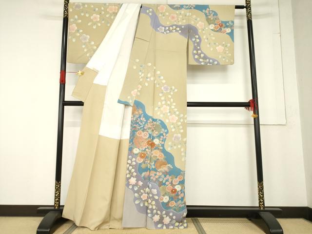 平和屋着物●訪問着　友禅　慶彩小袖　草花文　正絹　逸品　AABE7793ck 平和屋着物○訪問着 友禅 慶彩小袖 草花文 正絹 逸品 AABE7793ck