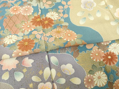 平和屋着物●訪問着　友禅　慶彩小袖　草花文　正絹　逸品　AABE7793ck