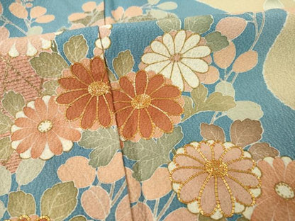 平和屋着物●訪問着　友禅　慶彩小袖　草花文　正絹　逸品　AABE7793ck