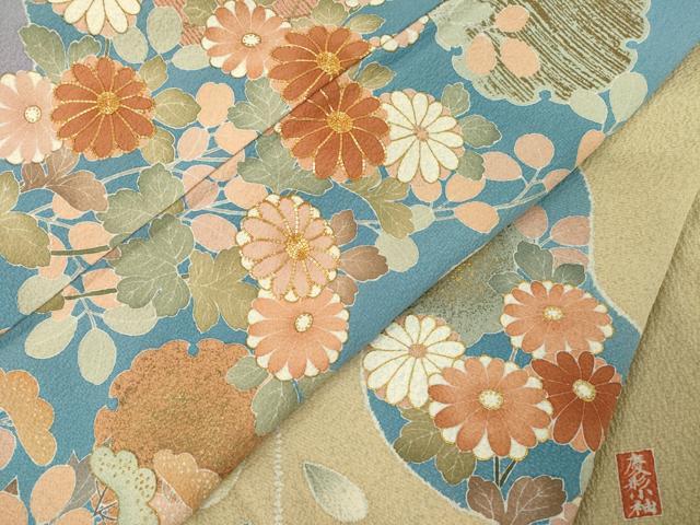 平和屋着物●訪問着　友禅　慶彩小袖　草花文　正絹　逸品　AABE7793ck