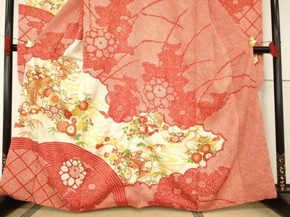 平和屋着物●豪華振袖　総絞り　駒刺繍　花鼓文　正絹　逸品　AABE7795ck