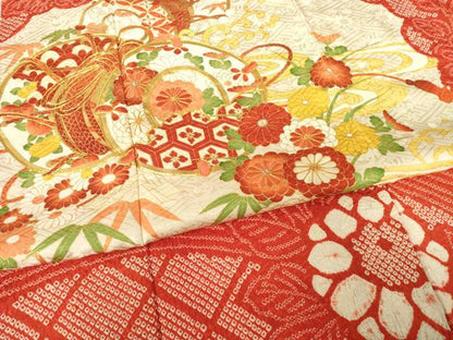 平和屋着物●豪華振袖　総絞り　駒刺繍　花鼓文　正絹　逸品　AABE7795ck