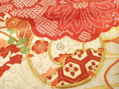 平和屋着物●豪華振袖　総絞り　駒刺繍　花鼓文　正絹　逸品　AABE7795ck