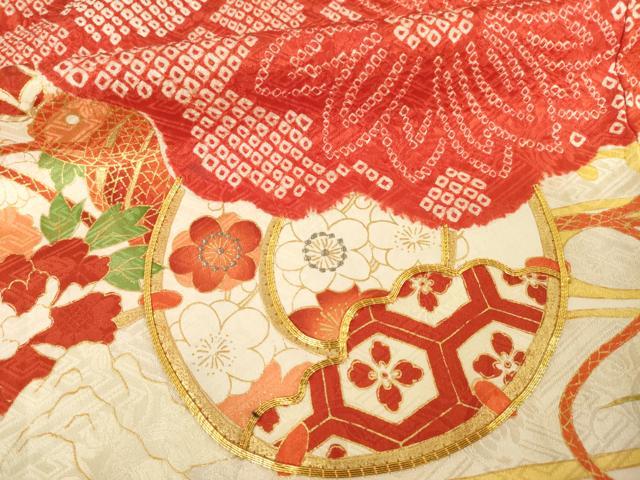 平和屋着物●豪華振袖　総絞り　駒刺繍　花鼓文　正絹　逸品　AABE7795ck