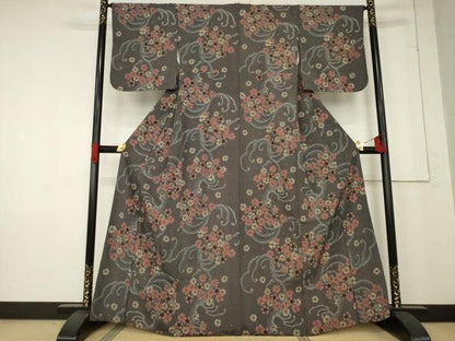 平和屋着物●小紋　立波花文　洗える着物　AABE7796ck