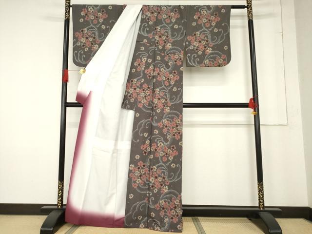 平和屋着物●小紋　立波花文　洗える着物　AABE7796ck