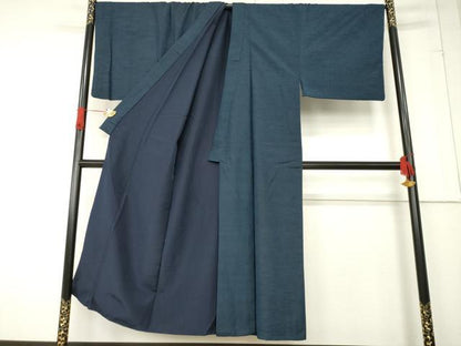 平和屋着物●男性　紬　アンサンブル　色無地　藍鉄色　正絹　逸品　AABE7797ck