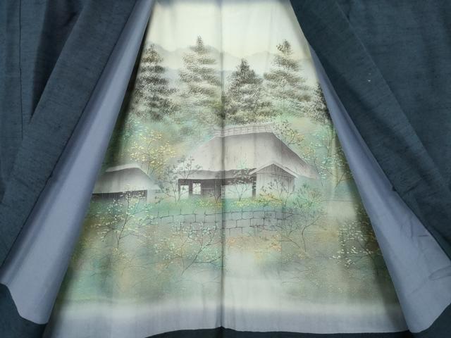 平和屋着物●男性　紬　アンサンブル　色無地　藍鉄色　正絹　逸品　AABE7797ck