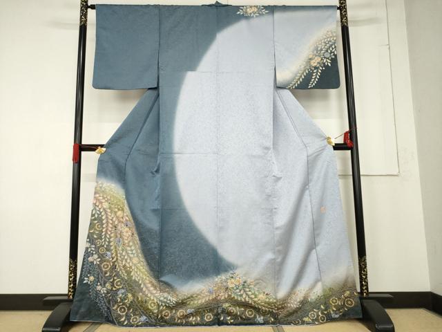 平和屋着物●越後十日町の一流染匠　桐屋・翠山工房　訪問着　辻が花　絞り　舞花文　金通し地　正絹　逸品　AABE7798ck