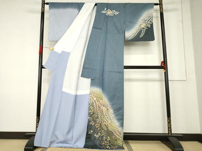 平和屋着物●越後十日町の一流染匠　桐屋・翠山工房　訪問着　辻が花　絞り　舞花文　金通し地　正絹　逸品　AABE7798ck