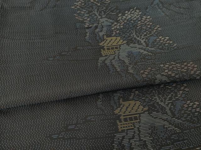 平和屋着物○本場大島紬 風景文 正絹 逸品 AABE7799ck