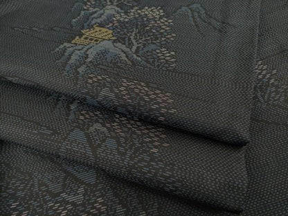 平和屋着物●本場大島紬　風景文　正絹　逸品　AABE7799ck