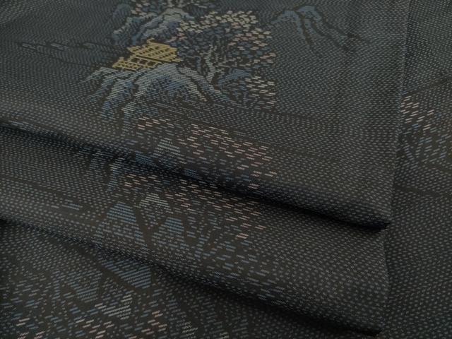 平和屋着物●本場大島紬　風景文　正絹　逸品　AABE7799ck