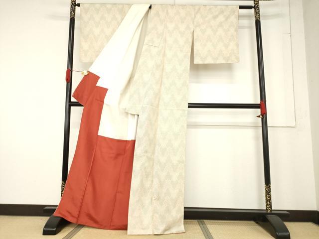 平和屋着物●本場大島紬　白大島　毘沙門亀甲　正絹　逸品　AABE7800ck