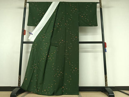平和屋着物▽小紋 単衣 草花文 洗える着物 AABE8044jh