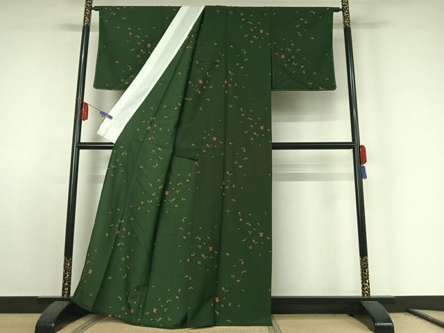 平和屋着物▽小紋 単衣 草花文 洗える着物 AABE8044jh