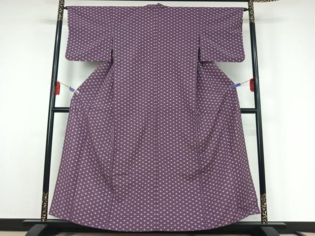 平和屋着物▽小紋　単衣　麻の葉文様　洗える着物　AABE8046jh