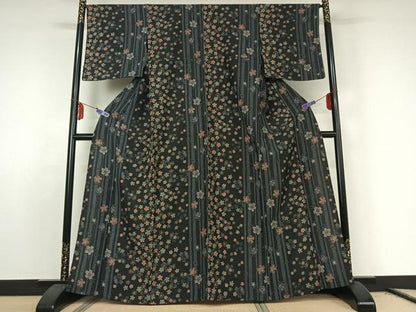 平和屋着物▽小紋 単衣 舞桜文 洗える着物 AABE8050jh