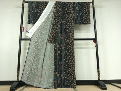 平和屋着物▽小紋 単衣 舞桜文 洗える着物 AABE8050jh