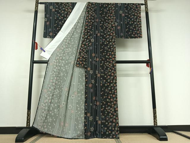 平和屋着物▽小紋 単衣 舞桜文 洗える着物 AABE8050jh