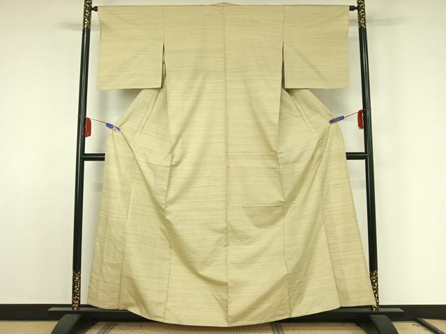 平和屋着物▽紅花紬 米沢 単衣 横段文 正絹 逸品 AABE8052jh