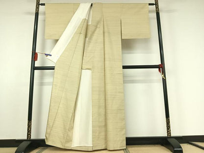平和屋着物▽紅花紬 米沢 単衣 横段文 正絹 逸品 AABE8052jh