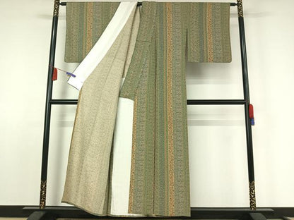 平和屋着物▽上質な小紋 単衣 手描き 花間道 正絹 逸品 AABE8053jh