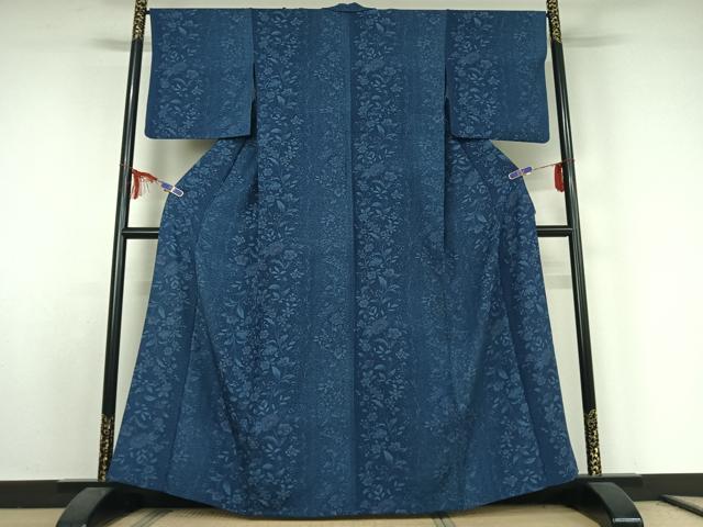 平和屋着物▽上質な小紋 単衣 更紗花文 正絹 逸品 AABE8054jh