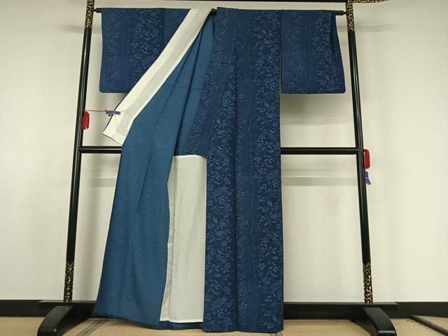 平和屋着物▽上質な小紋 単衣 更紗花文 正絹 逸品 AABE8054jh
