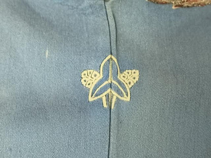 平和屋着物▽アンティーク　大正ロマン　訪問着　単衣　手描き　刺繍　立波飛鳥文　船　暈し染め　金彩　金銀糸　正絹　逸品　AABE8055jh