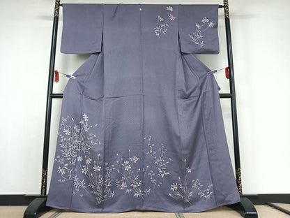 平和屋着物▽訪問着 単衣 手描き 草花文 正絹 逸品 AABE8057jh