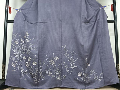 平和屋着物▽訪問着 単衣 手描き 草花文 正絹 逸品 AABE8057jh