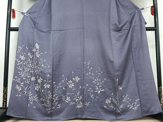 平和屋着物▽訪問着 単衣 手描き 草花文 正絹 逸品 AABE8057jh