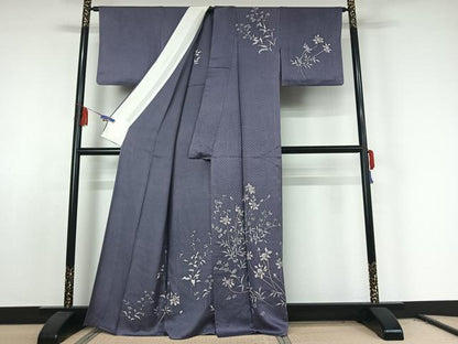 平和屋着物▽訪問着 単衣 手描き 草花文 正絹 逸品 AABE8057jh