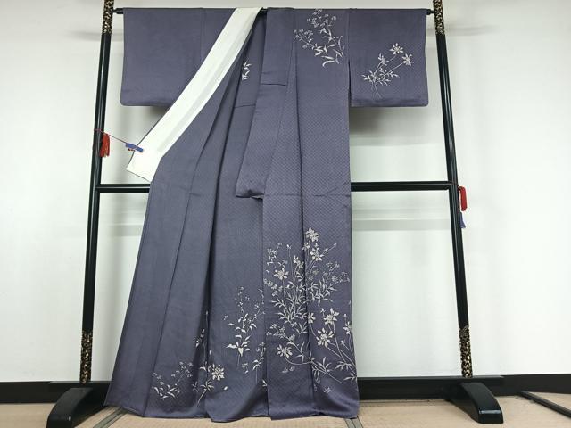 平和屋着物▽訪問着 単衣 手描き 草花文 正絹 逸品 AABE8057jh