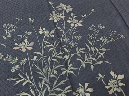 平和屋着物▽訪問着 単衣 手描き 草花文 正絹 逸品 AABE8057jh