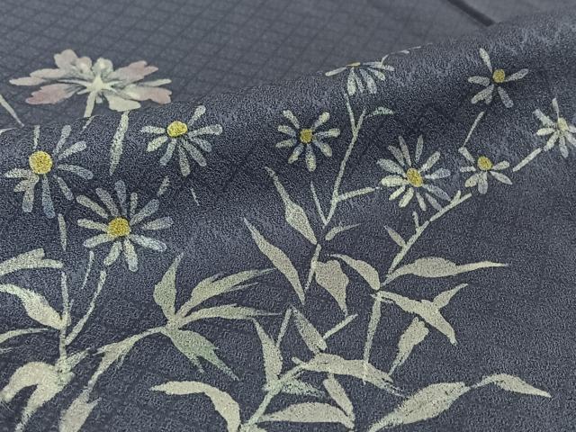 平和屋着物▽訪問着 単衣 手描き 草花文 正絹 逸品 AABE8057jh