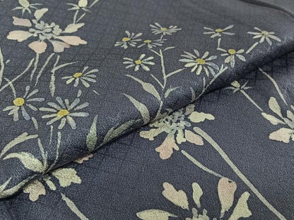 平和屋着物▽訪問着 単衣 手描き 草花文 正絹 逸品 AABE8057jh