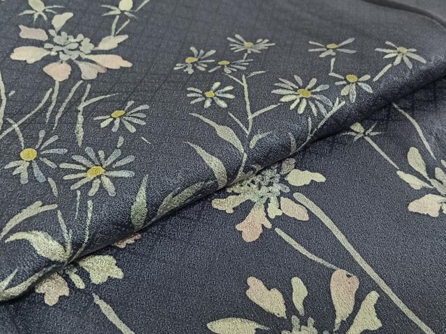 平和屋着物▽訪問着 単衣 手描き 草花文 正絹 逸品 AABE8057jh