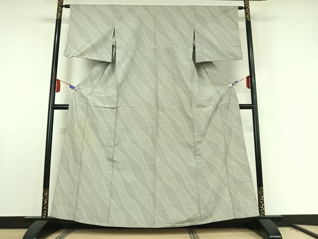 平和屋着物▽上質な紬　単衣　100亀甲　変わり斜縞　三越扱い　正絹　逸品　AABE8058jh