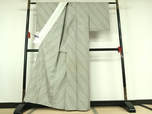 平和屋着物▽上質な紬　単衣　100亀甲　変わり斜縞　三越扱い　正絹　逸品　AABE8058jh