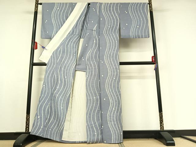 平和屋着物▽上質な小紋　単衣　絞り　よろけ縞　正絹　逸品　AABE8059jh 平和屋着物▽上質な小紋 単衣 絞り よろけ縞 正絹 逸品 AABE8059jh