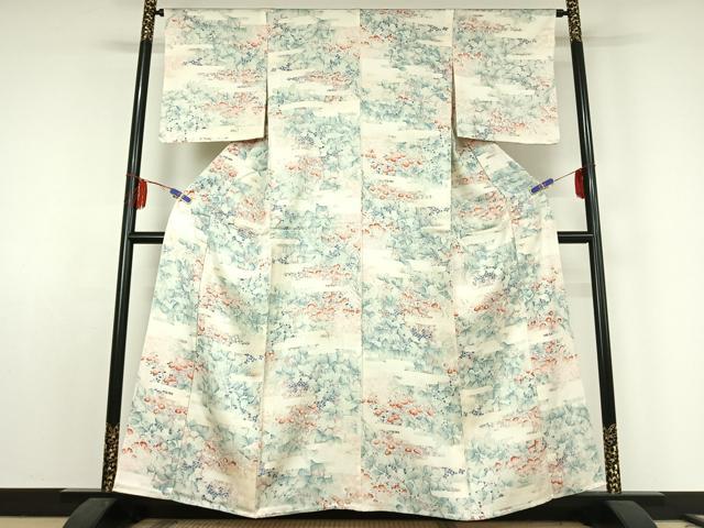平和屋着物▽上質な小紋 単衣 草花文 正絹 逸品 AABE8062jh