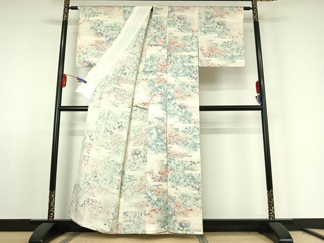 平和屋着物▽上質な小紋 単衣 草花文 正絹 逸品 AABE8062jh
