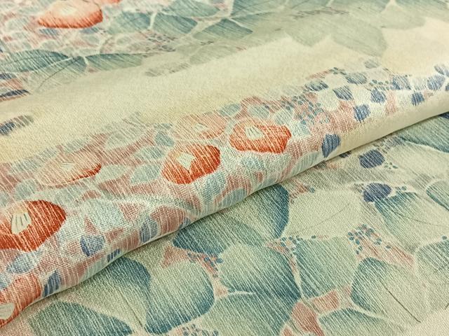 平和屋着物▽上質な小紋 単衣 草花文 正絹 逸品 AABE8062jh