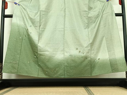 平和屋着物▽訪問着　本場染大島紬　単衣　総刺繍　舞花文　暈し染め　金糸　正絹　逸品　AABE8063jh