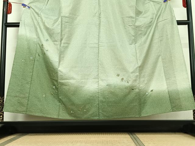 平和屋着物▽訪問着　本場染大島紬　単衣　総刺繍　舞花文　暈し染め　金糸　正絹　逸品　AABE8063jh