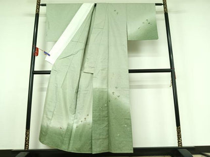 平和屋着物▽訪問着　本場染大島紬　単衣　総刺繍　舞花文　暈し染め　金糸　正絹　逸品　AABE8063jh